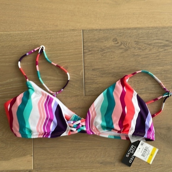 NWT Bar III MULTI Waves Printed Strappy Bralette Bikini Swim Top - Picture 2 of 5